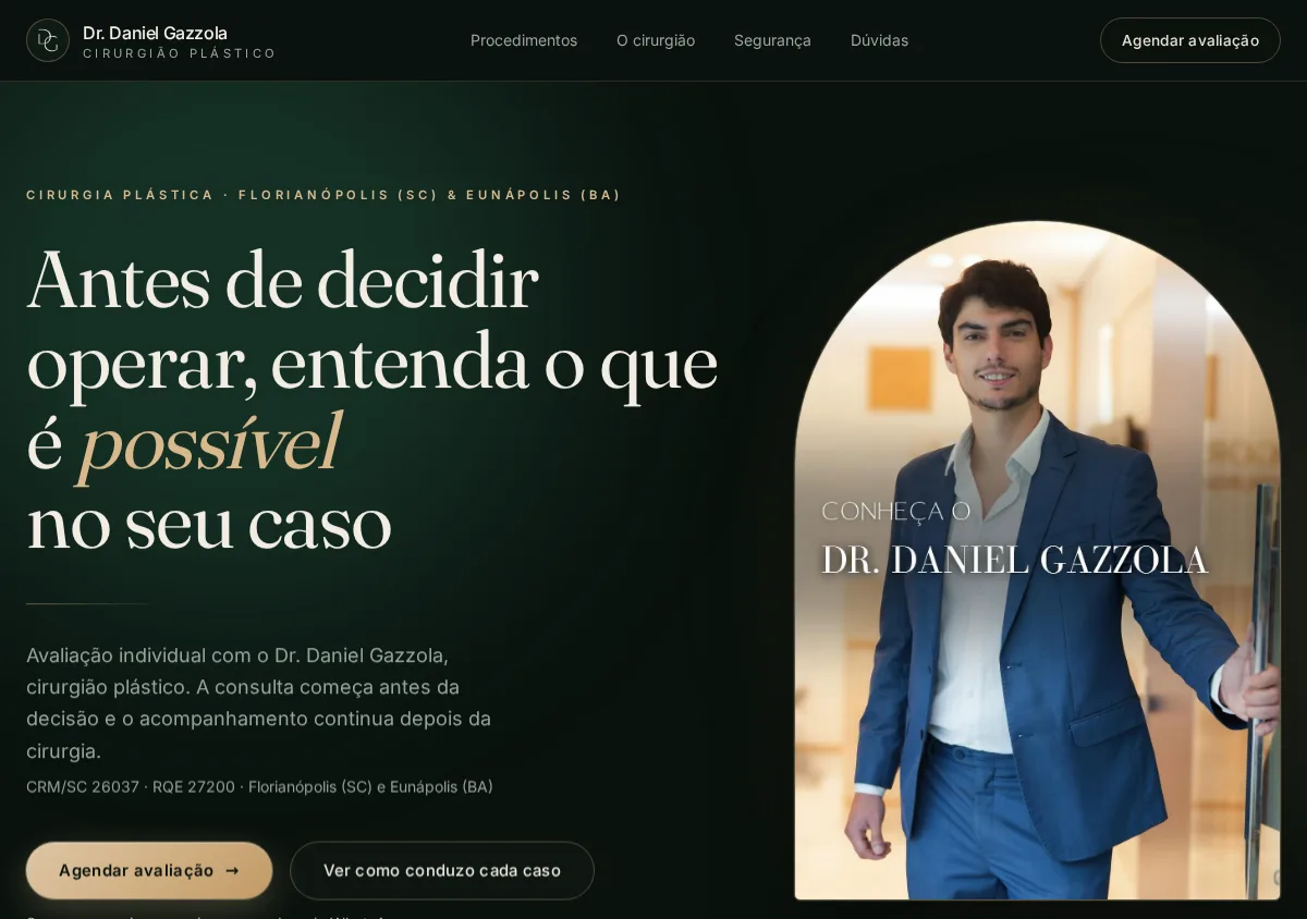 Print da tela do site do Dr. Daniel Gazzola, drdanielgazzola.com.br