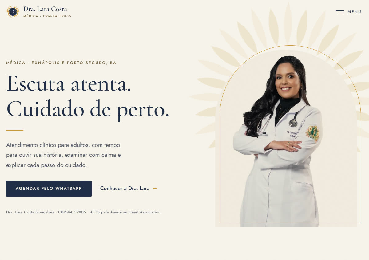 Página inicial do site da Dra. Lara Costa